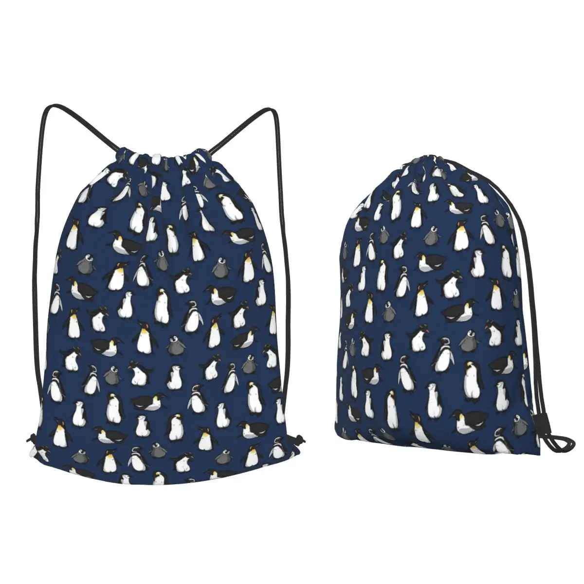 Cute Penguin Pattern (Dark Blue Variant) Backpacks Casual Drawstring Bags Storage Bag Book Bags for Travel Students