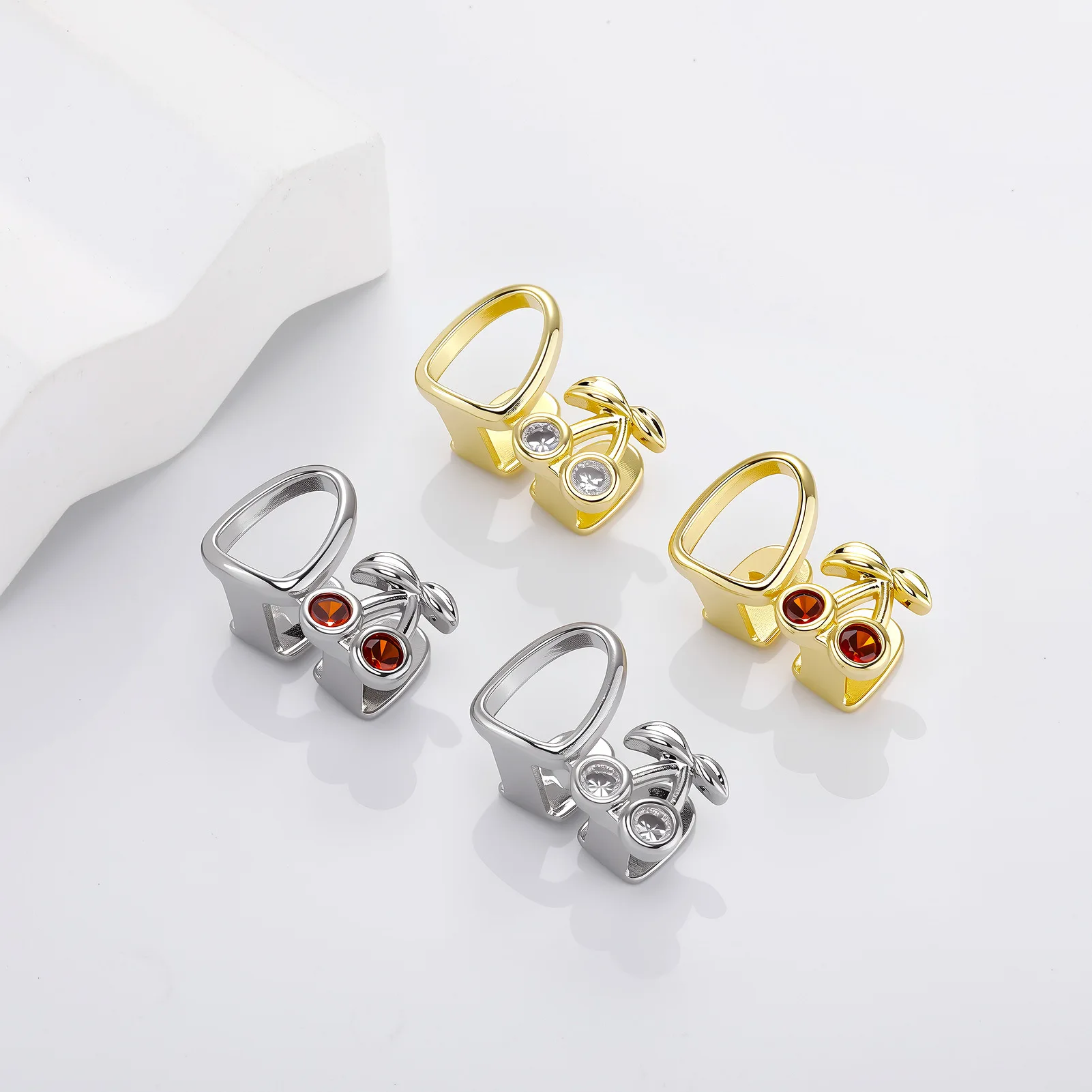 Trendy Cherry Hollow Teeth Caps Cubic Zirconia Hip Hop Grillz Gold Silver Removable Tooth Jewelry Men Women Wholesale