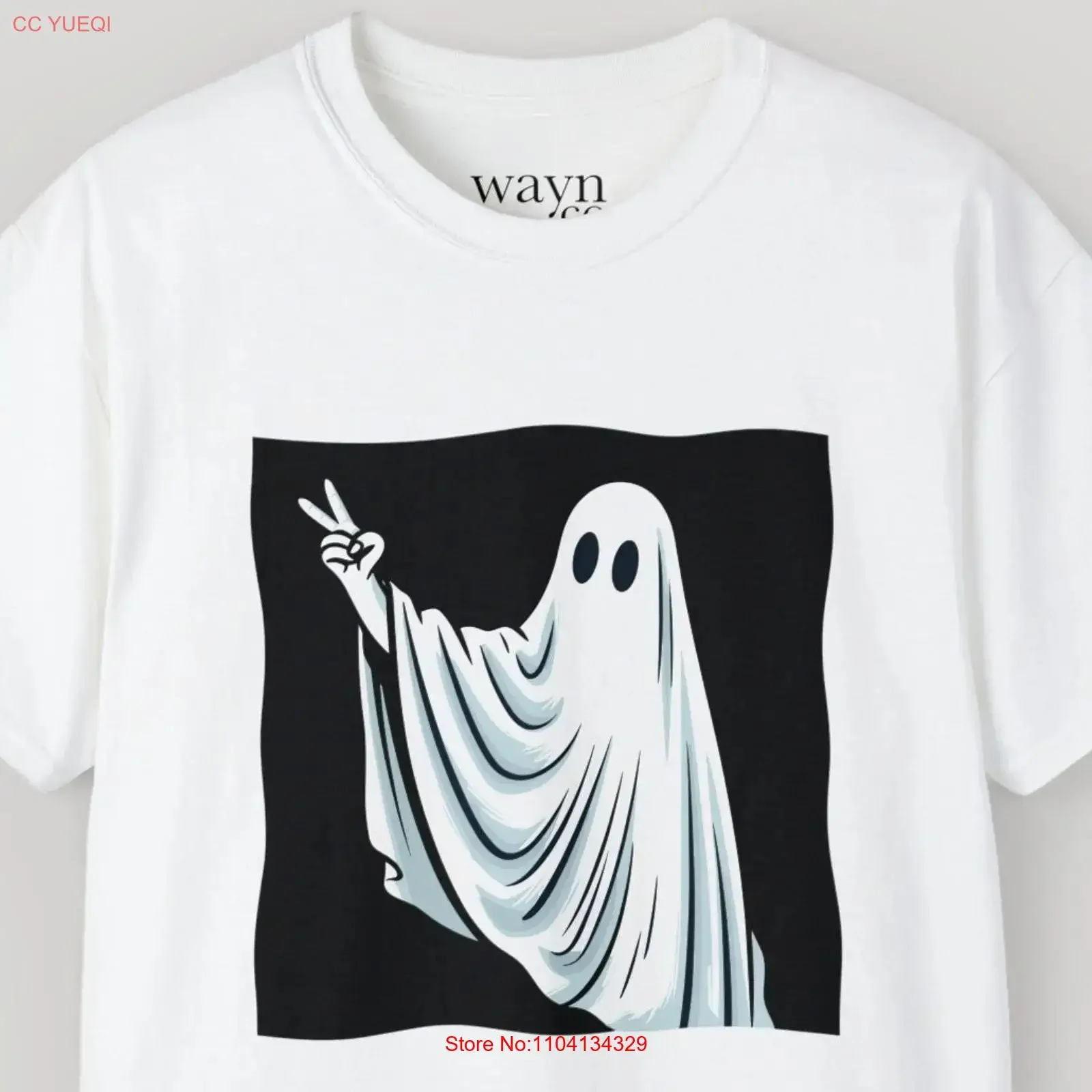 Peaceful Ghost T Shirt Spooky Halloween with Peace Sign Rest in  vintage Washed Stylish Top For Everyday Wear Slightly