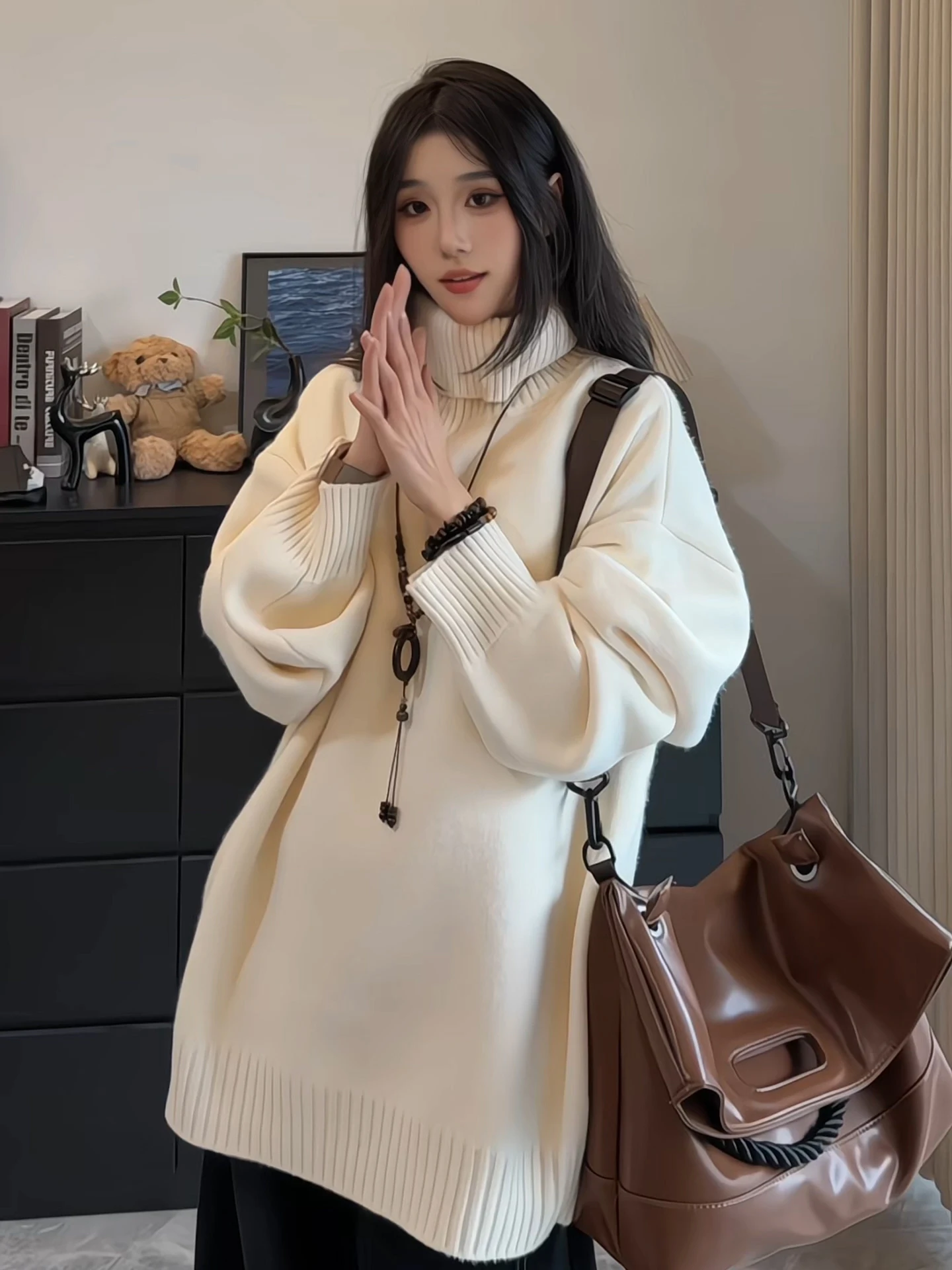 

Утепленный флисовый свитер с высоким воротником, вязаный, унисекс, зимний теплый топ в американском стиле, базовый слой, хлопок/акрил