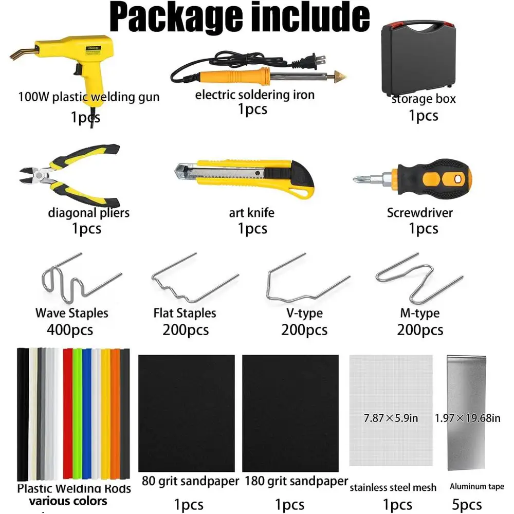 طقم لحام بلاستيكي دباسة ساخنة 2 في 1 طقم إصلاح 1000 قطعة لمجموعة حديد تثبيت مصد السيارة