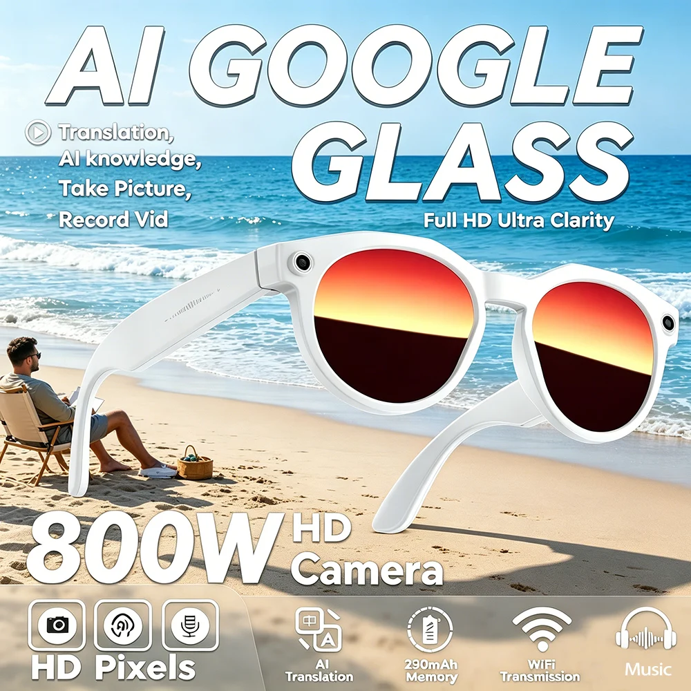 

Умные очки 2026 с HD-камерой 800W, записью видео, Wi-Fi передачей, переводом на 100+ языков, ИИ-переговорами, аккумулятором 290 мАч