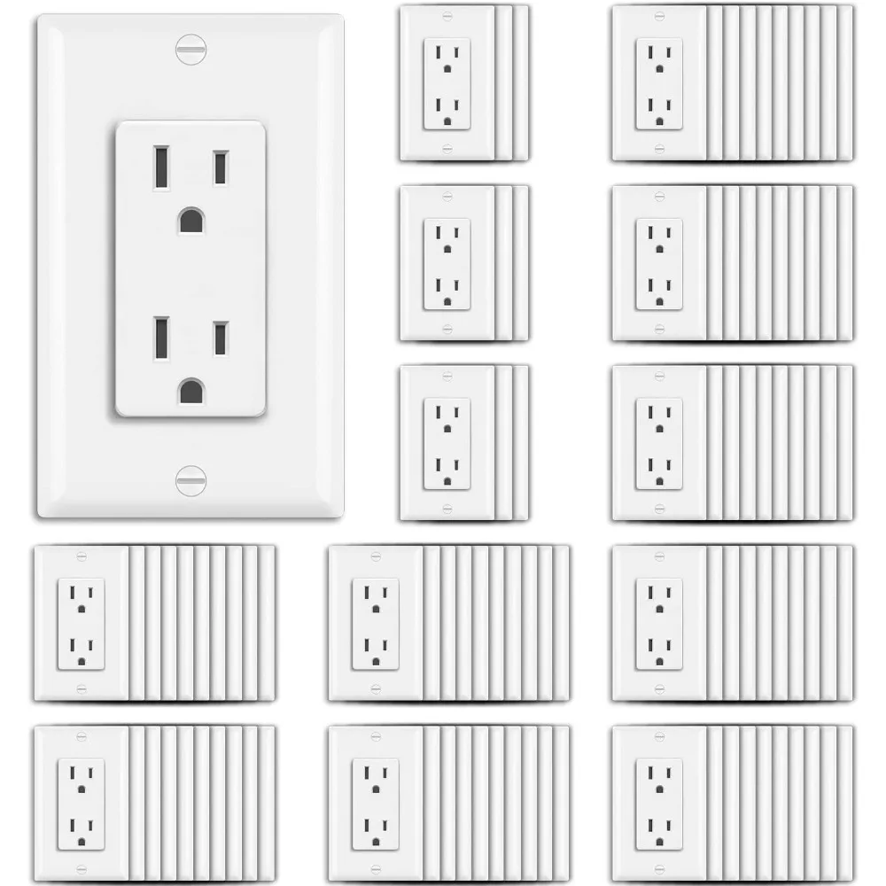 Toma de corriente de pared decorativa de 15 amperios, 15 A/125 V/1875 W, enchufes decorativos no resistentes a manipulaciones, listado por UL, paquete de 100, blanco