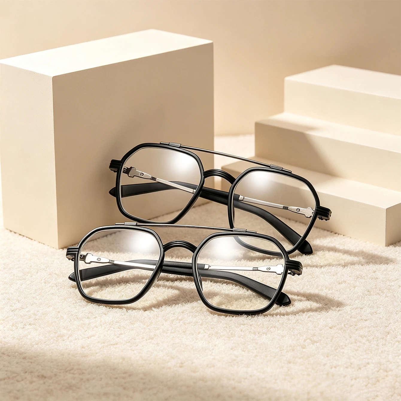 1pc Double Bridge Hexagonal Anti Blue Light Glasses Metal Hinge Non-Prescription Eyeglasses for Unisex Daily Wear Street Casual