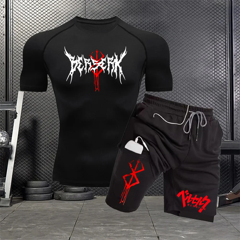 

Anime Berserk Men's Compression Workout Set Quick Dry Breathable Gym T-Shirt Running Shorts Fitness Sportswear Rash Guard