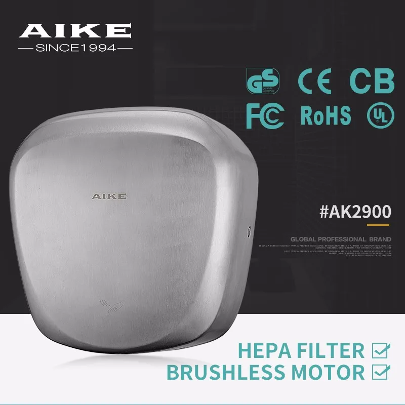 Heavy-Duty 304 Stainless Steel Hand Dryer AK2900 With HEPA Filter Easy Install Low Noise Commercial Hotel Hand Dryer