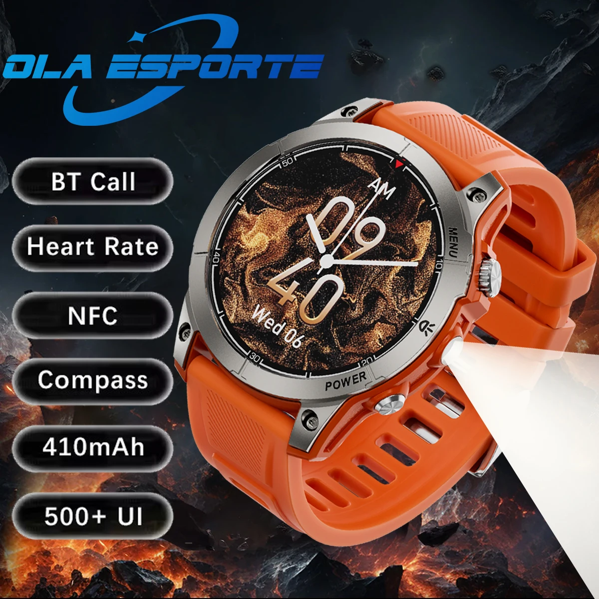 

New GPS Smartwatch Military Men Amoled Screen Flashlight Health Monitor Waterproof HeartRate Call Outdoor SmartWatches NFC Women