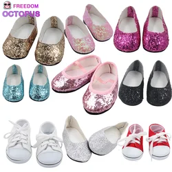 7cm New Fashion Baby Sequins Doll Shoes Manual Canvas Shoes For 43cm Dolls Baby New Born And 18 inches American Dolls Girl Gift
