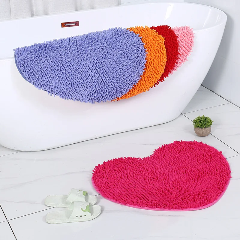 Chenille Heart Bathroom Floor Mats Home Bedroom Bathroom Entrance Non-slip Absorbent Foot Mat Luxury Bathroom Set free shipping