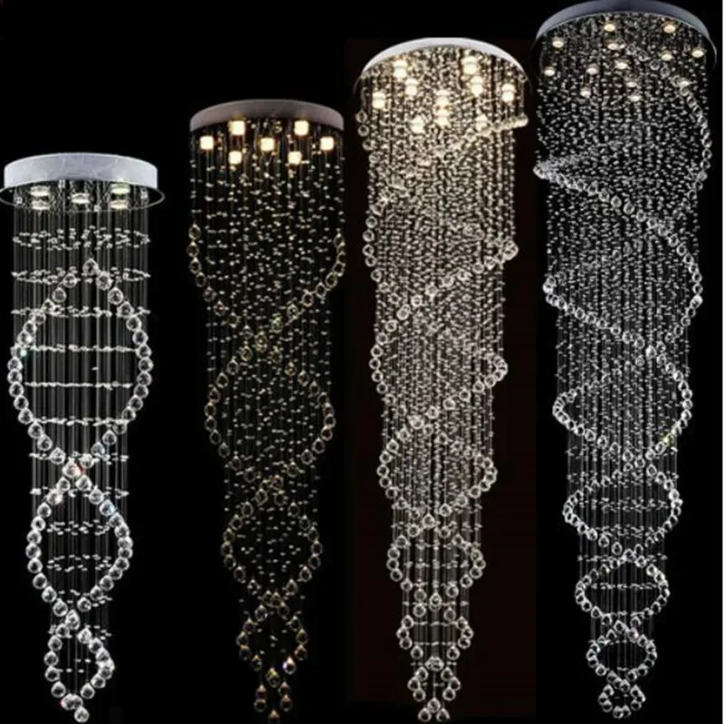 Modern LED Double Spiral Crystal Chandelier Lighting for Foyer Stair Staircase Bedroom Hotel HallCeiling Hanging Suspension Lamp