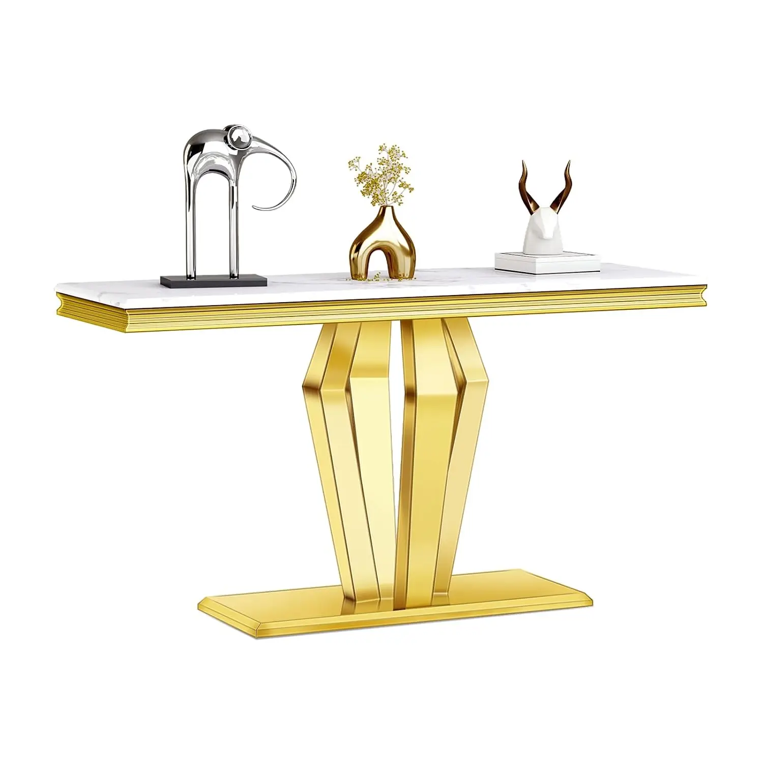 Gold Console Table Sofa Entryway Polished Geometric Base Living Room Hallway 50-inch, Customized