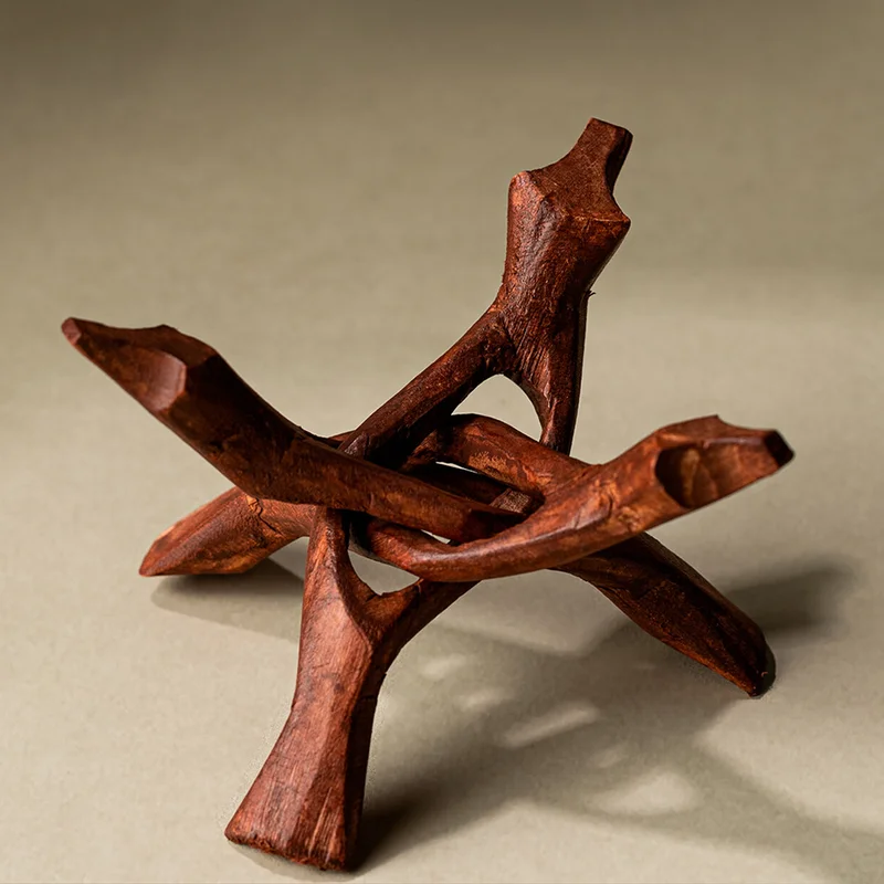 11Cm Hand Carved Poplar Wood Display Stand Natural Branch Shape Solid Wood Tripod Holder Ornament Base Home Decor Accessory