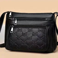 Ladies Crossbody Fashion PU Leather Large Capacity Multi-Pocket Mom Bag Black Embossed Outing Party Shoulder Bag