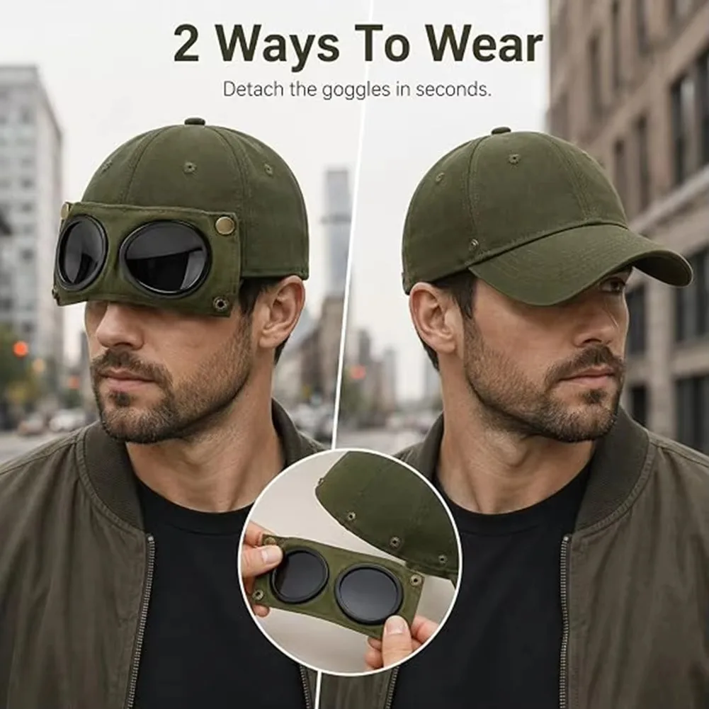 Windproof Cycling Baseball Caps Built In Goggles Outdoor MTB Road Bikes Riding Windproof Unisex Sports Headwear Gears For Adults