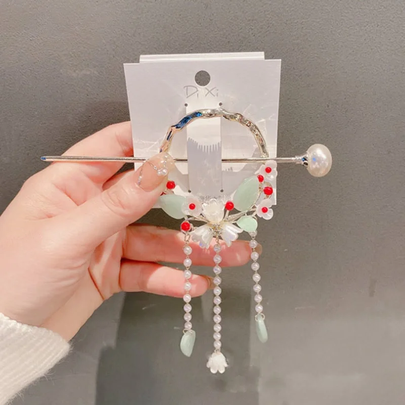 

Women Chinese Hair Pin Tassels Pearls Fiower Alloy Hair Sticks Lady New Headwear Headdress Female Festivals Hair Accessories