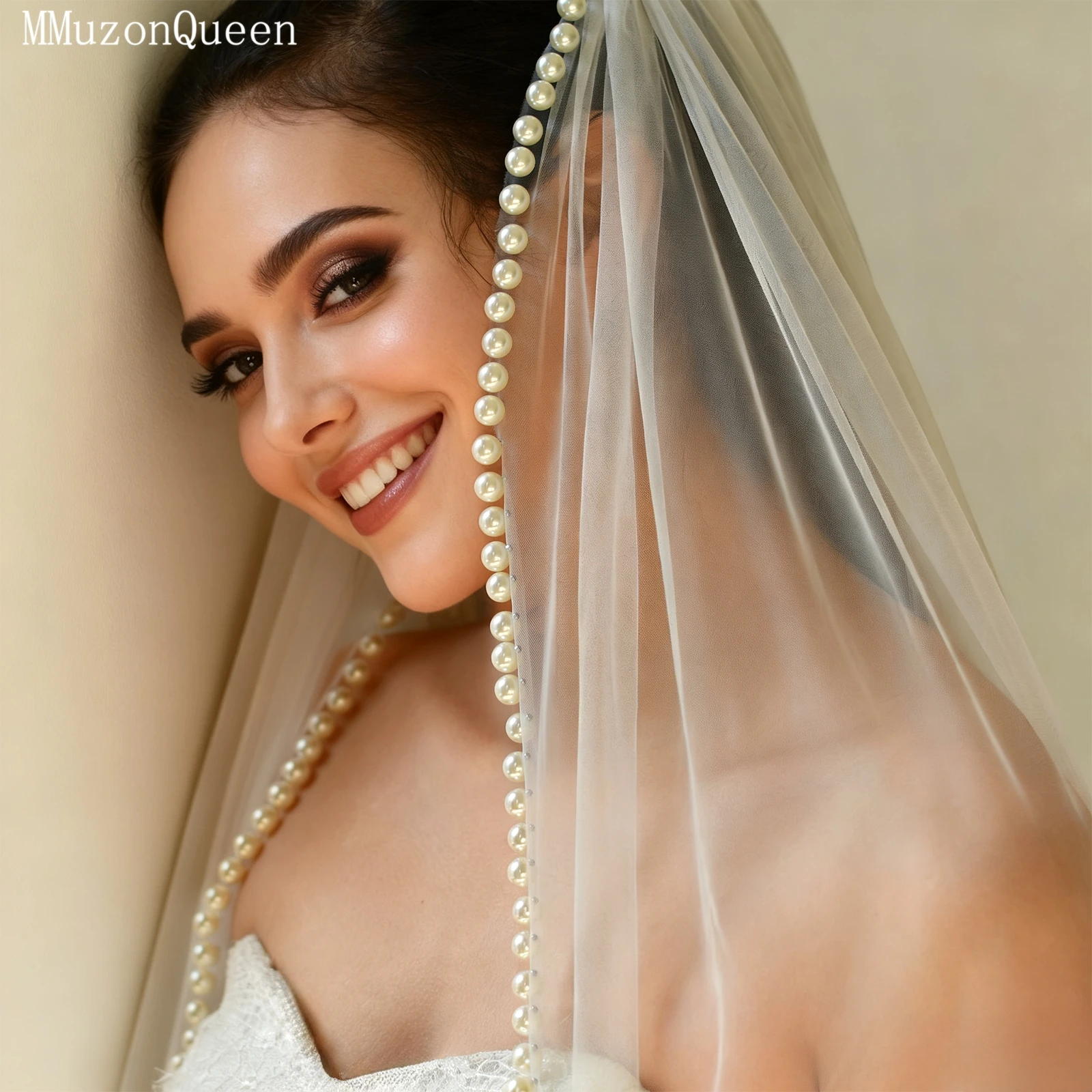 TOPQUEEN V119 أنيقة اللؤلؤ مطرز الحجاب الزفاف 1 متر طويل طبقة واحدة اللؤلؤ طرحة الزفاف اكسسوارات الزفاف للتخصيص