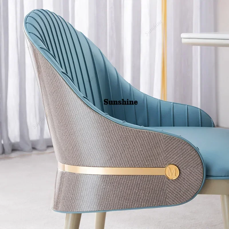 High-end large flat-floor villa microfiber leather light luxury dining chair T*