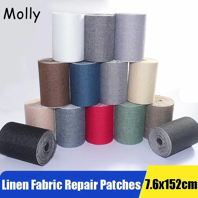 7.6x152cm Self Adhesive Linen Repair Patch Fabric Repair Tape for Furniture Sofas Car Seats Headboards Chairs Couchs Pillows