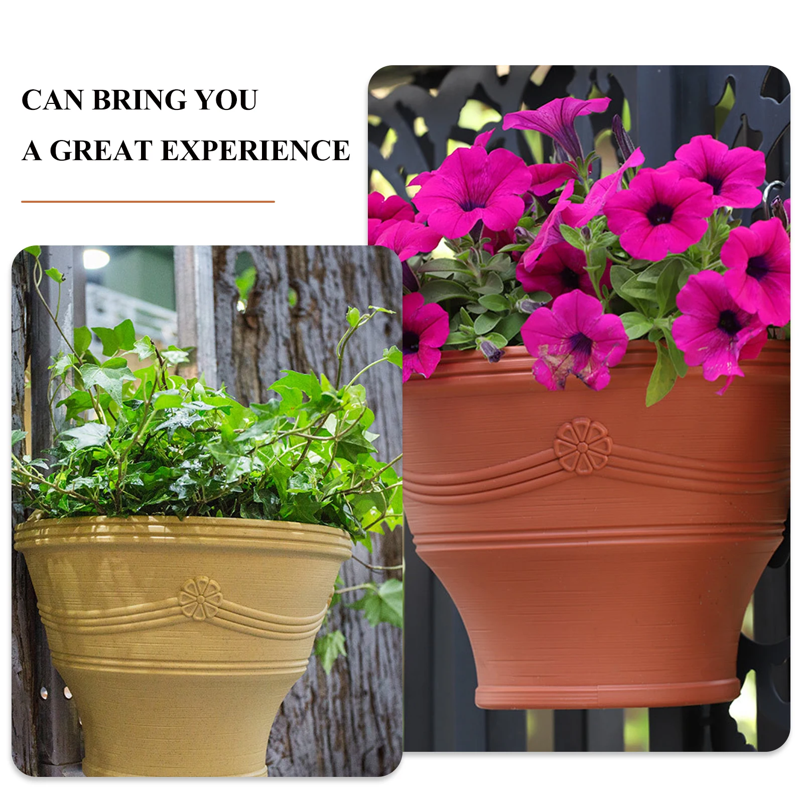 

2Pcs Decorative Flower Pot Plastic Hanging Planter Space-Saving Balcony Gardening Simple Durable Visual Feeling
