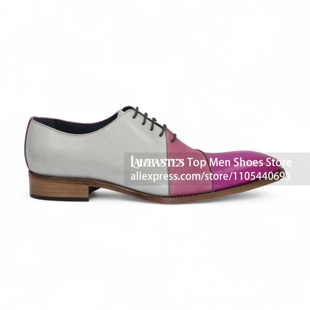 Three Tone Color Block Oxford Dress Shoes Multicolor Cap Toe Lace Up Formal Oxfords Vintage Contrast Color Saddle Oxford Shoes
