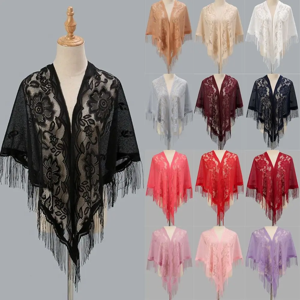 Cloak With Tassel Women Shawl Hollow Multicolored Wedding Bridal Shawl Evening Prom Cape Cosplay
