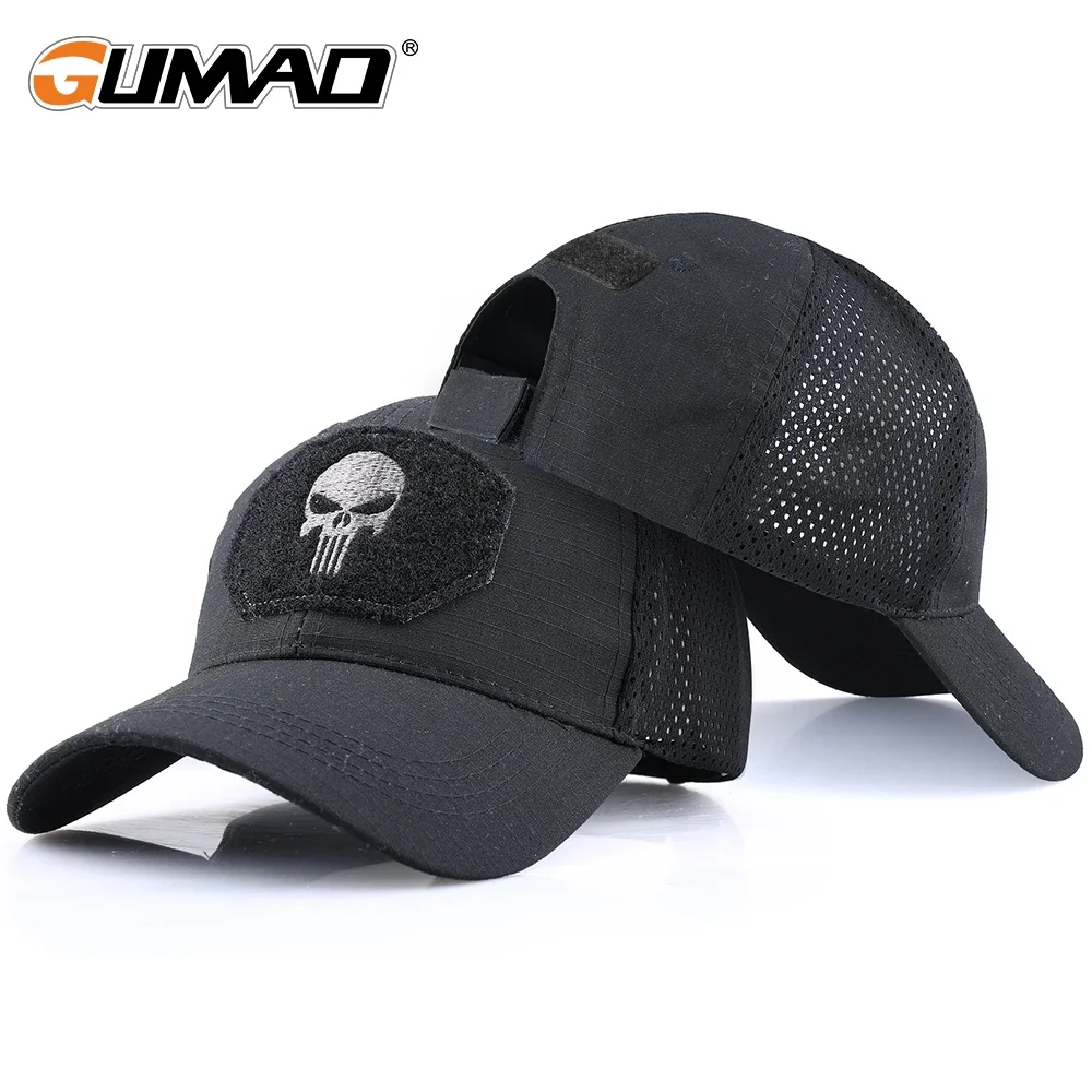 Camuflagem tático boné de beisebol crânio esporte snapback airsoft caça caminhadas malha à prova de sol ajustável chapéu de caminhoneiro verão