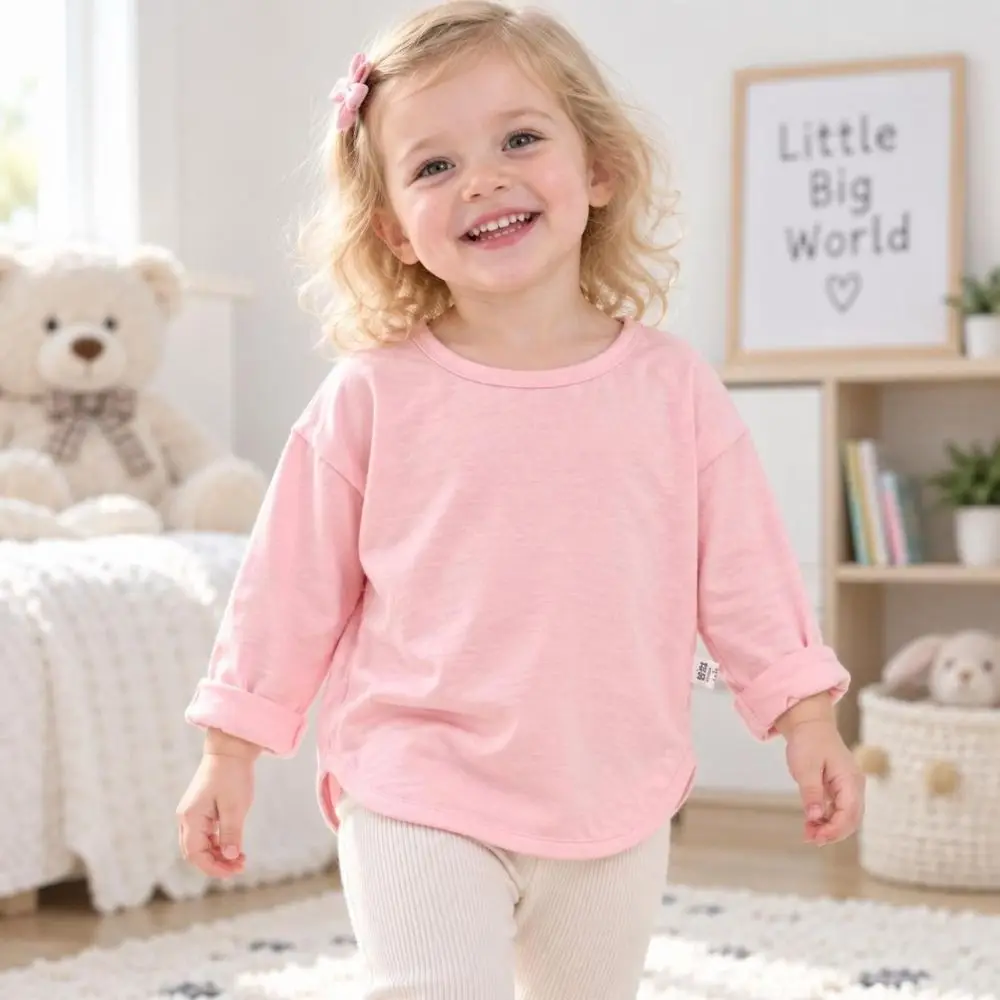soft Pure Cotton Children's Clothing solid color O-neck utumn Bottoming Shirts Children's T-shirts