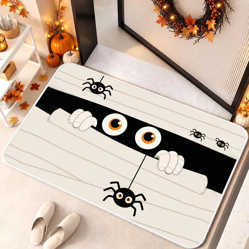 Cartoon Fun Halloween Eyes Floor Mat Flannel Rug Soft Non Slip Door Mat for Bathroom Bedroom Kitchen Festival Home Decor