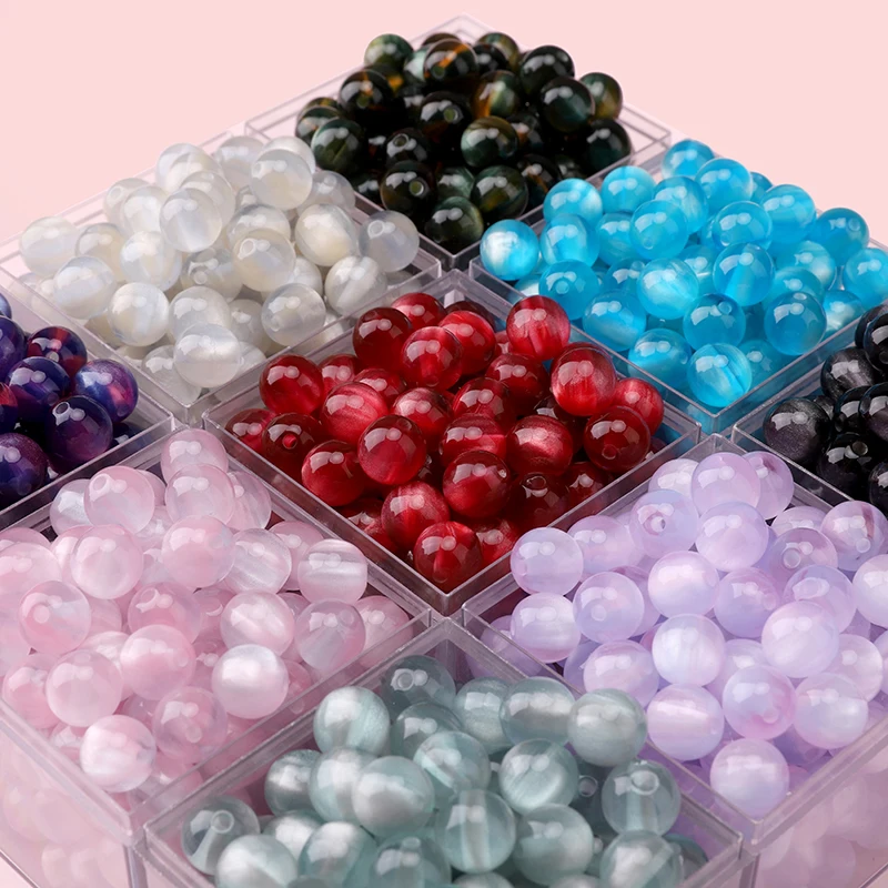 10mm 10pcs Resins Cat Eye Beads Loose Round Loose Spacer Beads Pattern For Jewelry Making DIY Bracelet Necklace Accessories