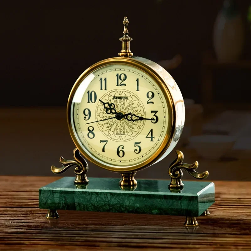 European Style Retro Table Clock Marble Light Luxury American Table Clock Modern Fashion Home Deco Relogio De Mesa YS40CC