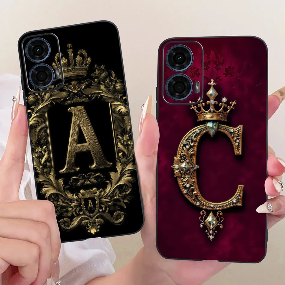 Чехол для телефона Motorola Moto G24 G24Power Royal Crown с начальной буквой, черный силиконовый мягкий чехол-бампер для MOTO G 24 G24 Power