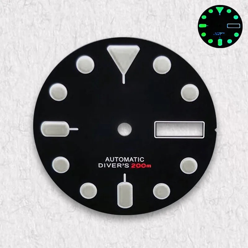 Alta qualidade 28.5mm s logotipo dial caber nh35/nh36/4r36 movimento c3 verde luminoso fosco/sunburst dial acessórios de relógio