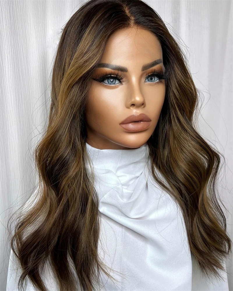 HD Lace Top Lace Frontal Wigs 13x4 Caramel Brown Highlights Futura Synthetic Wig for Women Platinum Blonde Wig Realistic look