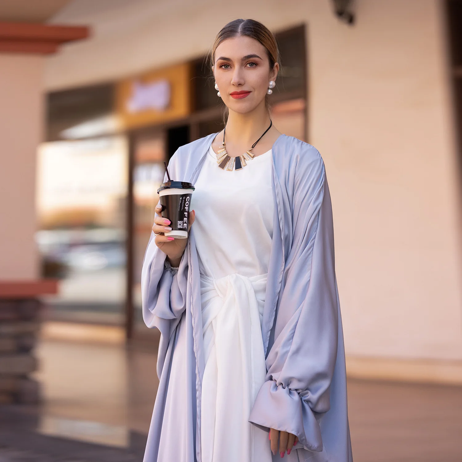 

Однотонная открытая абайя для женщин, мусульманское платье 2026, на Ид и Рамадан, джильбаб, кебайя, исламская одежда, кафтан, хиджаб, платья, модные абайи