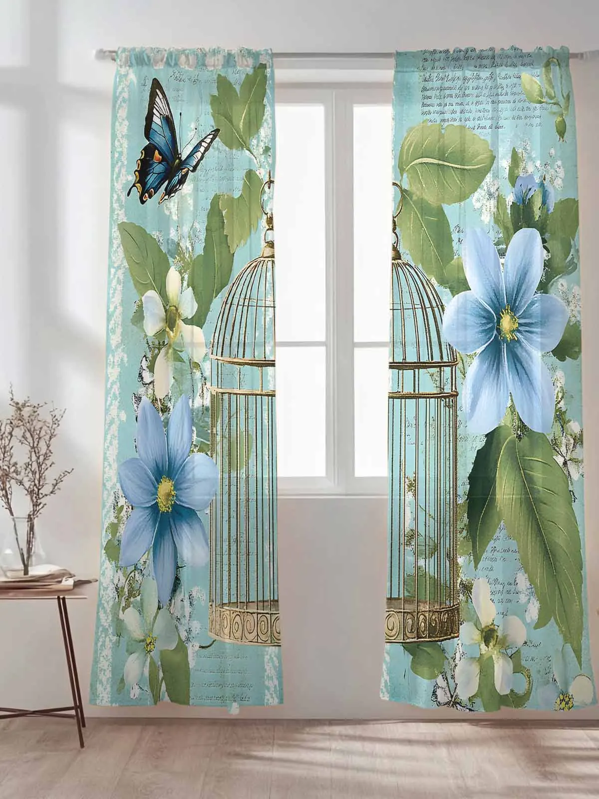 

Vintage Birdcage Flower Butterfly Sheer Tulle Curtains for Bedroom Living Room Voile Curtain for Children Organza Window Drapes