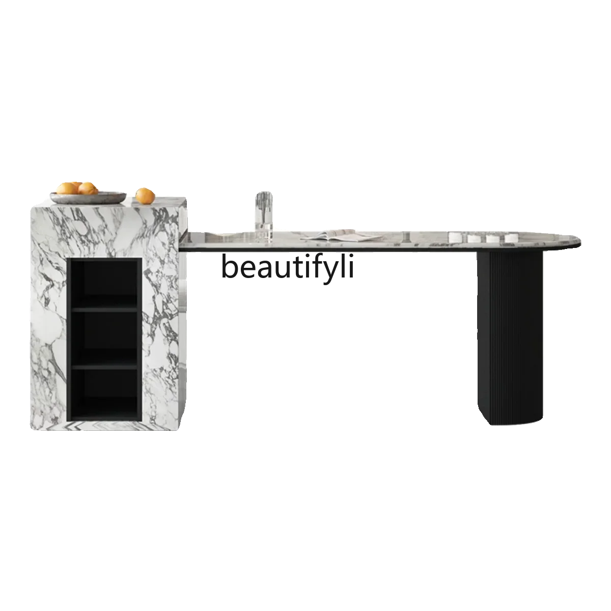 

Marble island dining table integrated rock slab simple cream style light luxury retractable table