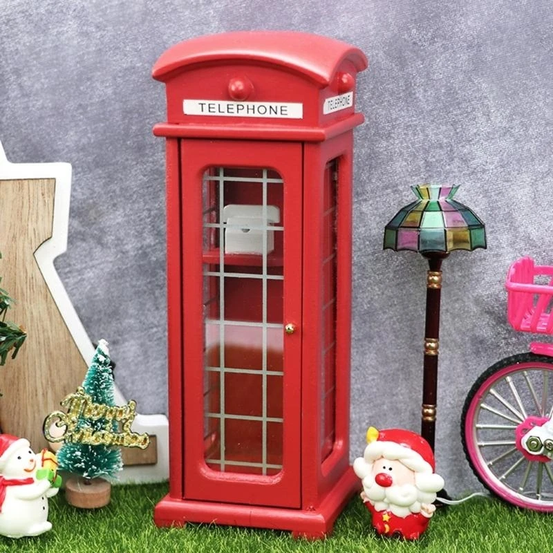 

Dollhouse Mini Telephone Booth Miniature Phone Booth Model Micro Landscape Souvenir Gift Model Box Dollhouse Decoration 15UB