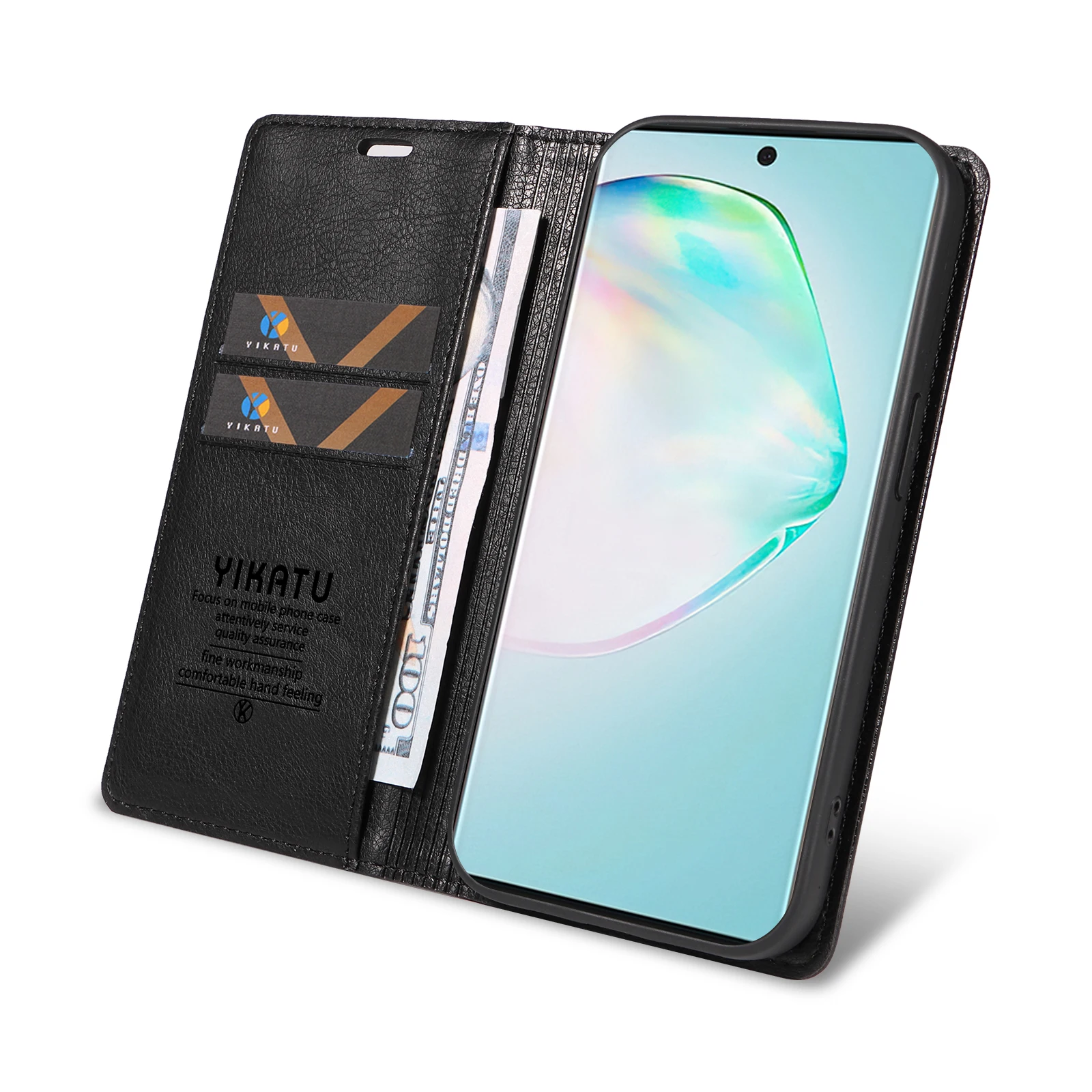 حافظة لهاتف سامسونج جالاكسي A 42 43 51 53 54 72 73 81 91 نمط الليتشي حافظة هاتف مغناطيسية فاخرة لتخزين البطاقات والمال