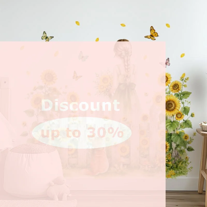 [Sunflower Baseboard Stickers Easy to Install Yellow Butterfly Decals for Living Room Garden Fence Wall Decor]