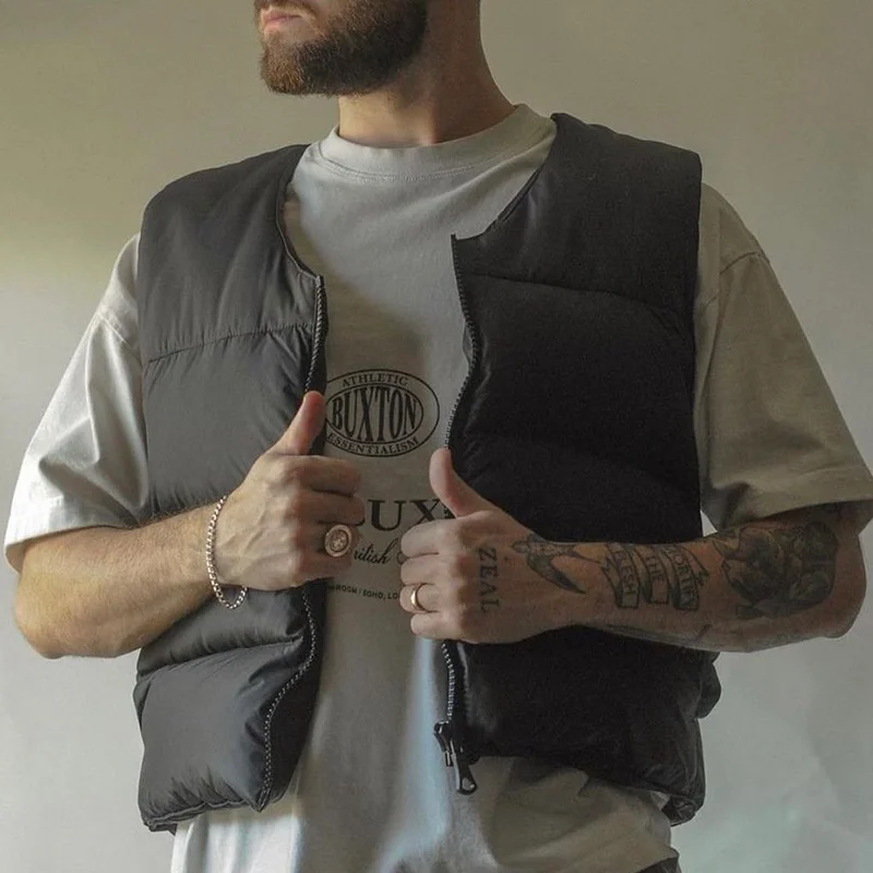 

Cole Buxton Мужской повседневный однотонный пуховый хлопковый жилет Осень-зима Street Sle Универсальный свободный крой Молодежный тренд без глажки Re...