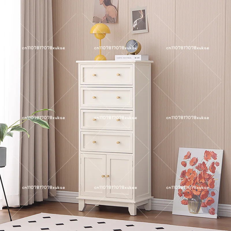 European Style Solid Wood Retro Bucket Cabinet, Walnut Colored Foyer Cabinet, Double Door Minimalist Living Room Side Cabinet