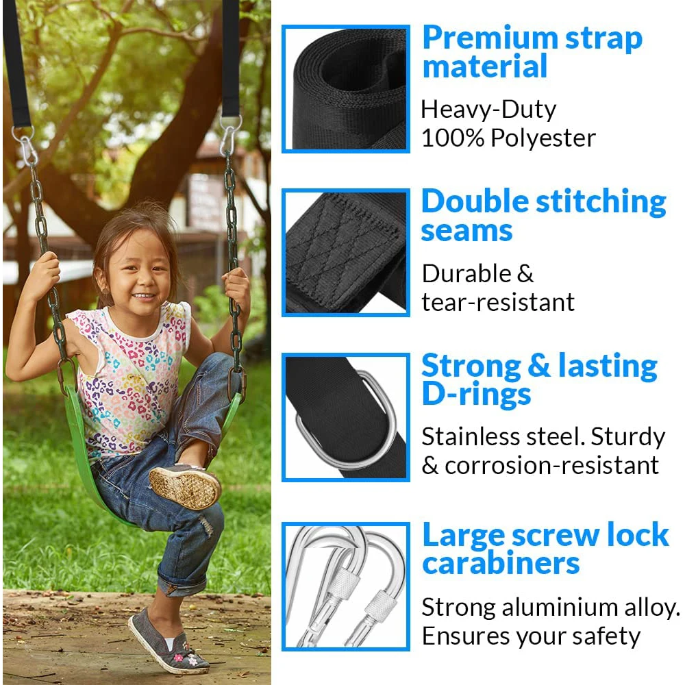 Tree Swing Straps Hanging Kit Heavy Duty Camping Hammock  (2000 LB)  with Safety Lock Carabiners for All Swing Types Outdoors