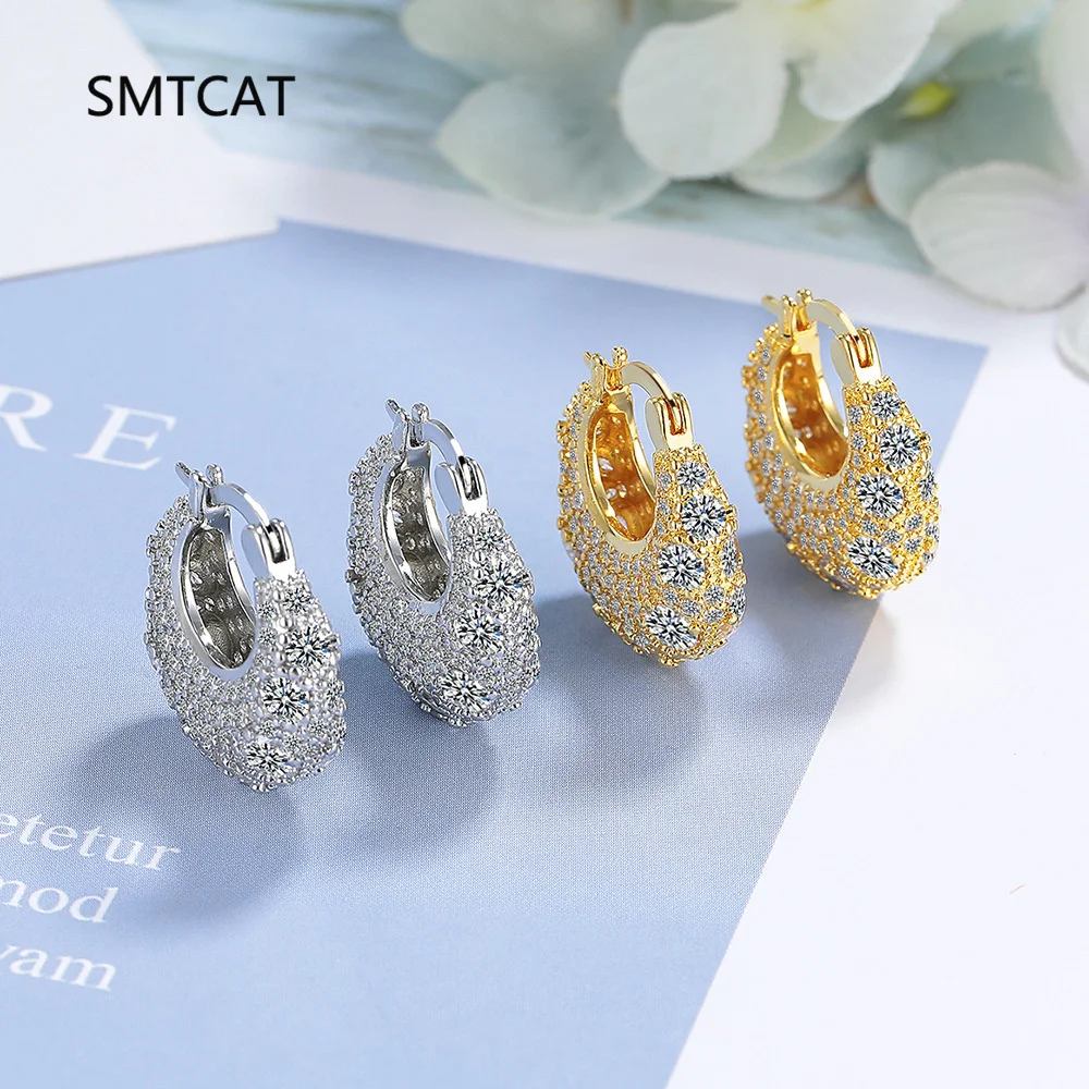 Simulated Moissanite Huggie Hoop Earrings for Women 2025 Trending Silver 925 Fine Jewelry 4.0mm Full Moissanite Diamond Earrings