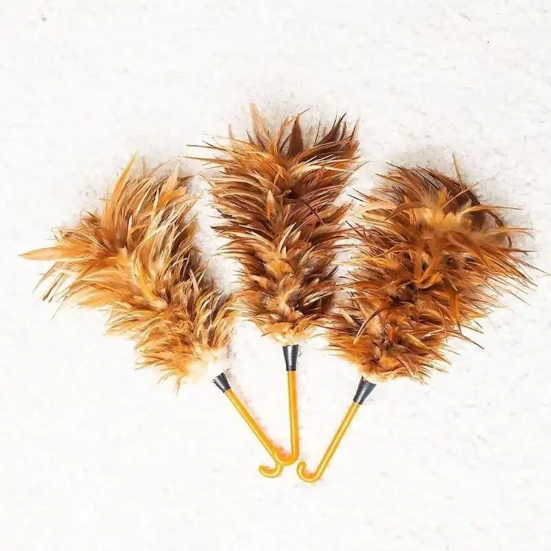 Soft Natural Rooster Feather Duster With Comfortable Grip Handle For Home