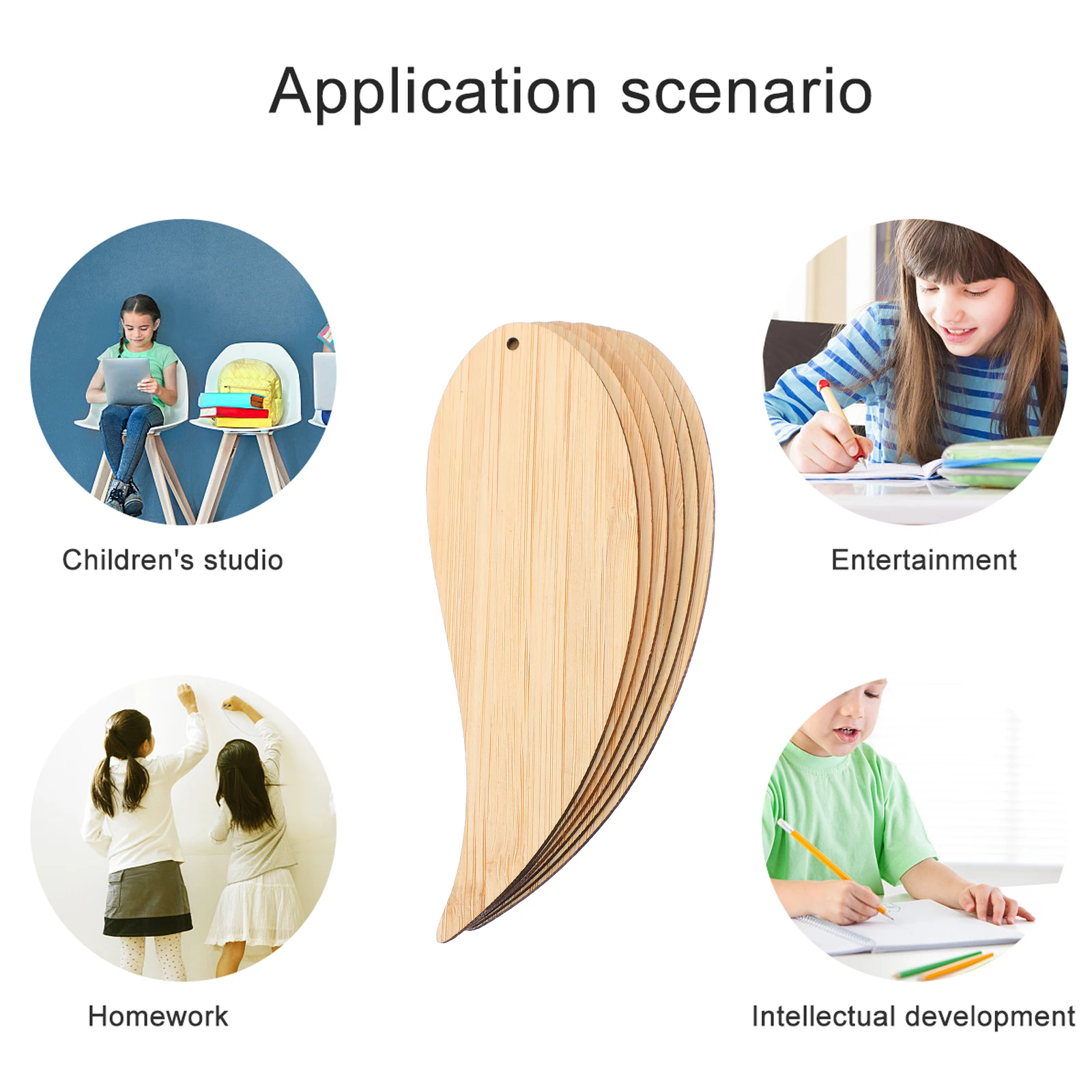 

6pcs Bamboo Bookmarks 0.2Cm Thick Leaf Shaped Blank Graffiti Diy Unfinished Bookmarkers For Graduation Teacher'S Day