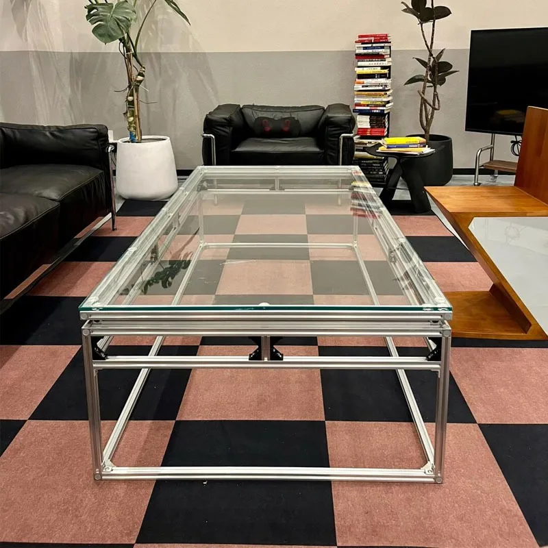 

Журнальный столик из закаленного стекла, простой современный светлый роскошный скандинавский прямоугольный металлический алюминиевый журнальный столик для гостиной, дома