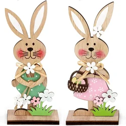 2026 Easter Day Wooden Easter Standing Rabbit Spring Festival Table Ornament Boy Girl Bunny Wood Crafts Happy Easter Party Decor