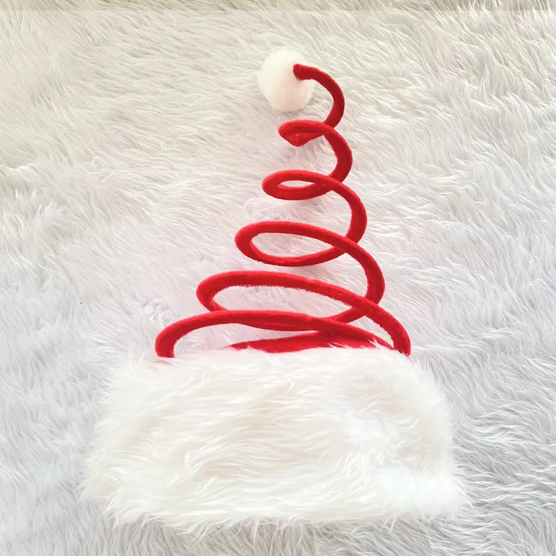 Novel Funny Santa Claus Hat With Spring for Adults and Children Xmas Party Headwear White Plush Christmas Hat Santa Claus Hats