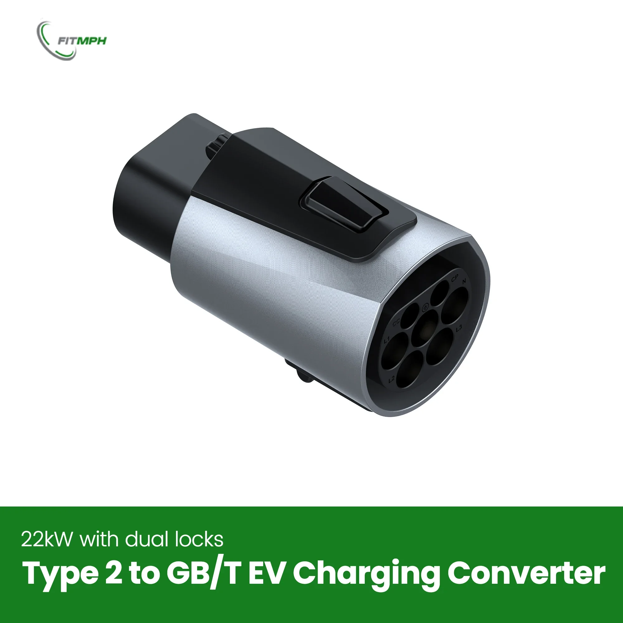 FITMPH Type2 to GBT EV Charging Adapter，32A 3P 22kW Fast Electric Car Charging Converter for GBT EV, with Dual Safety Lock