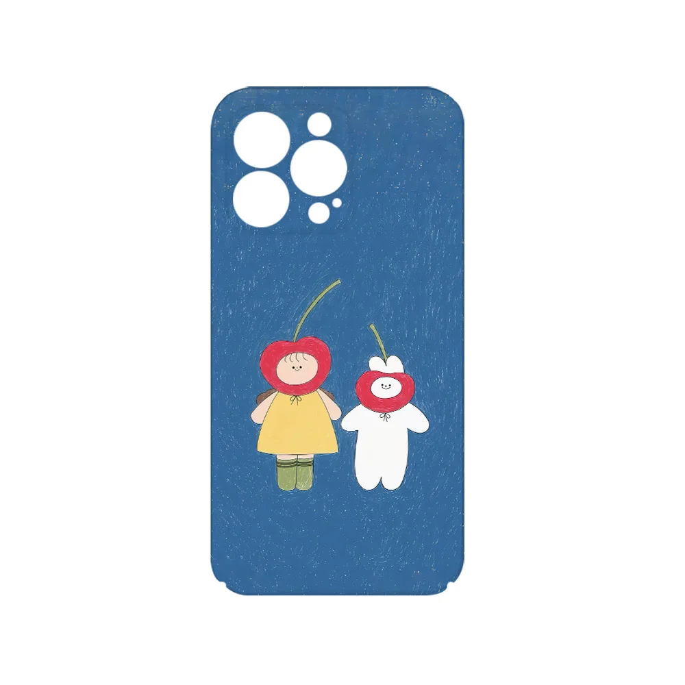 Ins Korean Blue Cherry Girl Cartoon Case for IPhone 16 15 14 13 Pro Max 12 Mini 11 Pro Plus Shockproof Protective Hard PC Cover